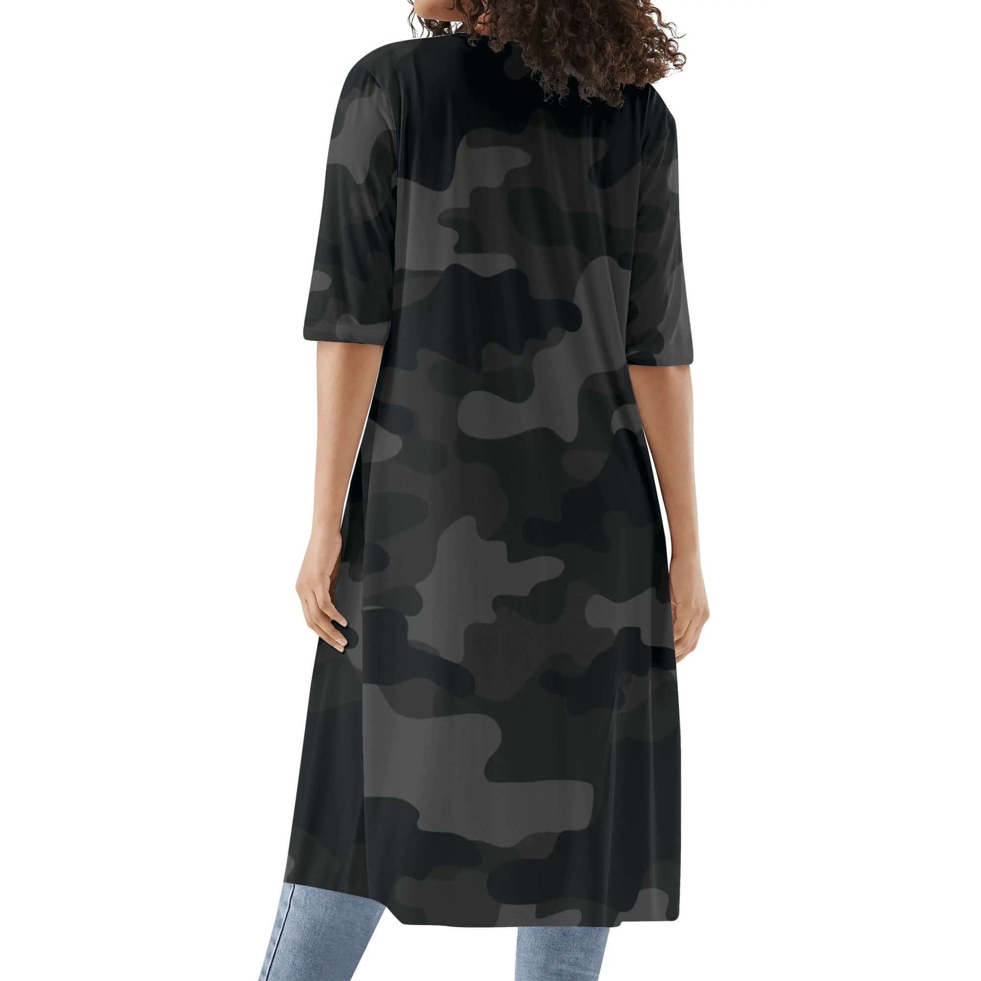 Camo Kimono | Black Camouflage Half Sleeve