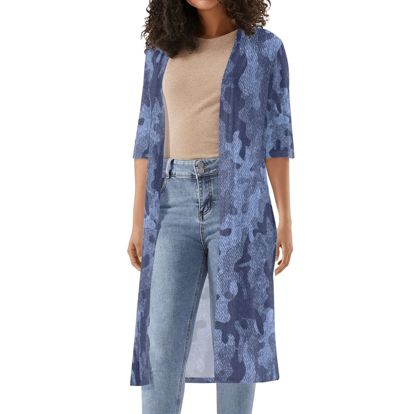 Camo Kimono | Denim Blue Camouflage Half Sleeve