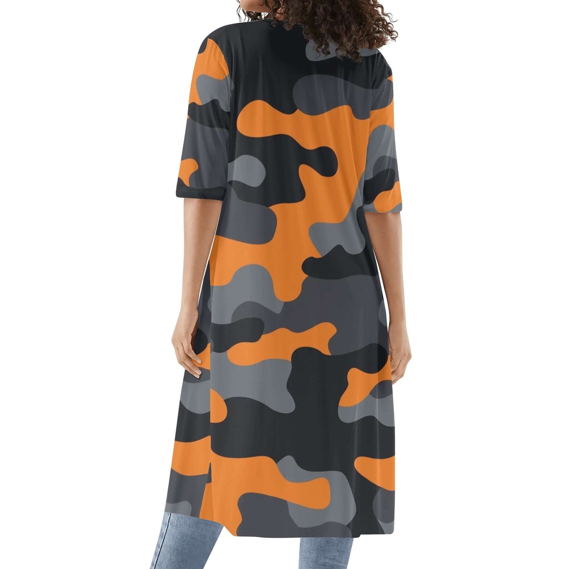 Camo Kimono | Orange, Gray & Black Camouflage Half Sleeve