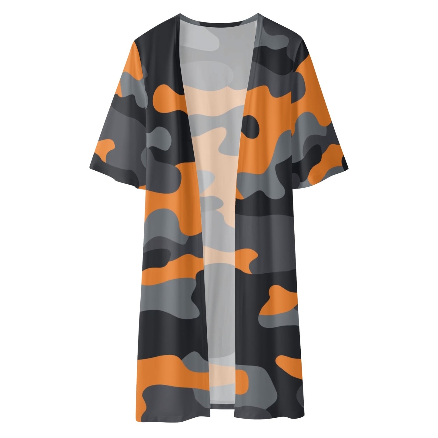 Camo Kimono | Orange, Gray & Black Camouflage Half Sleeve