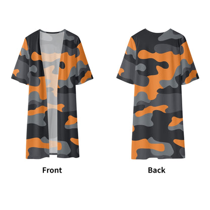 Camo Kimono | Orange, Gray & Black Camouflage Half Sleeve