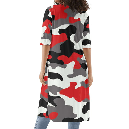 Camo Kimono | Red, Black & White Camouflage Half Sleeve