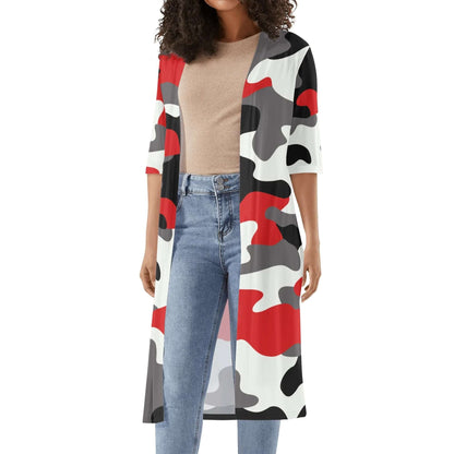 Camo Kimono | Red, Black & White Camouflage Half Sleeve