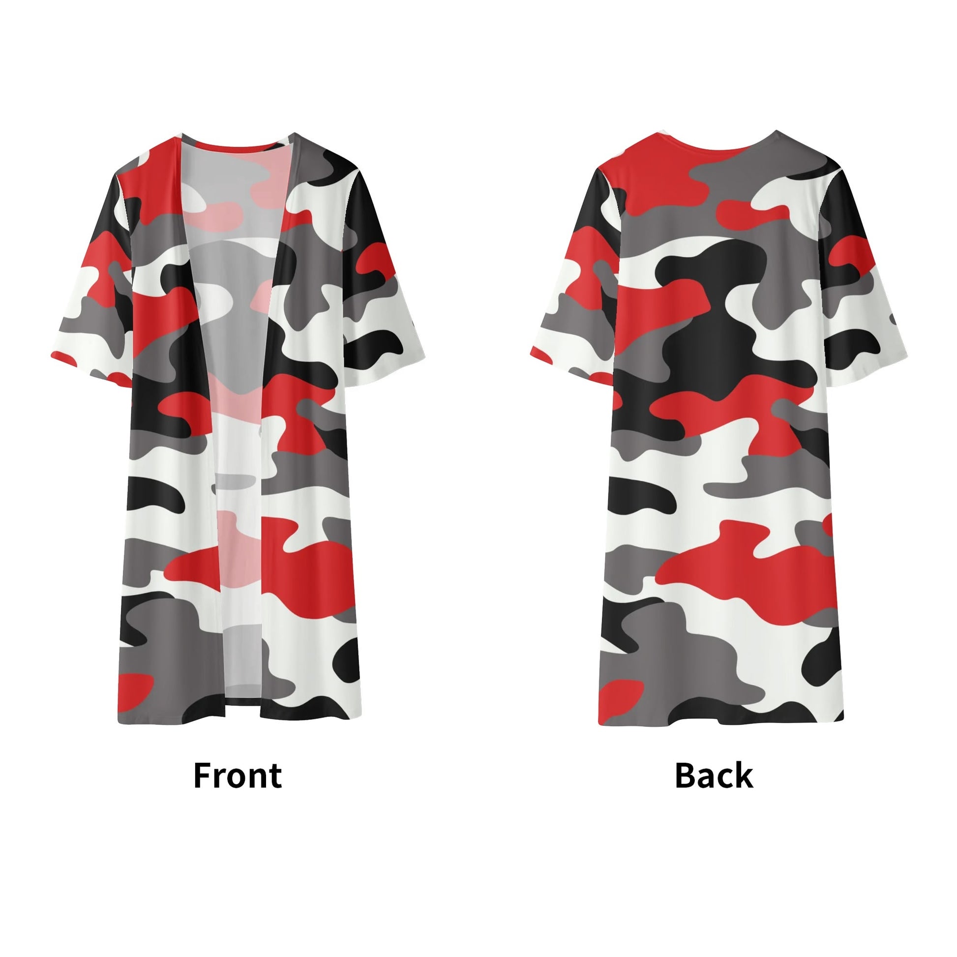 Camo Kimono | Red, Black & White Camouflage Half Sleeve