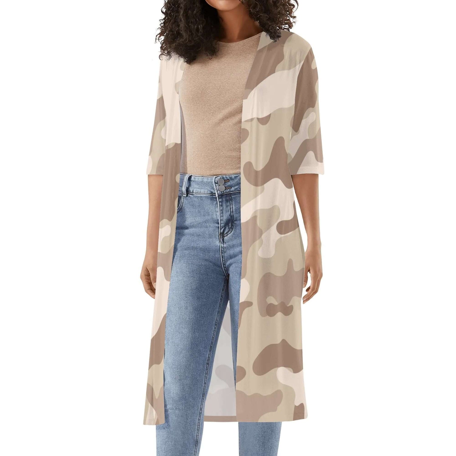 Camo Kimono | Desert Brown Camouflage Half Sleeve