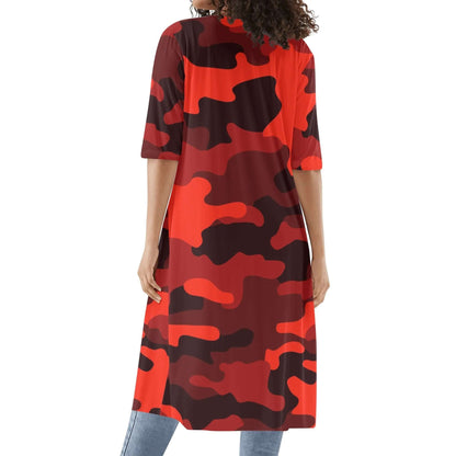 Camo Kimono | Scarlet Red & Black Camouflage Half Sleeve