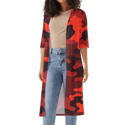 Camo Kimono | Scarlet Red & Black Camouflage Half Sleeve