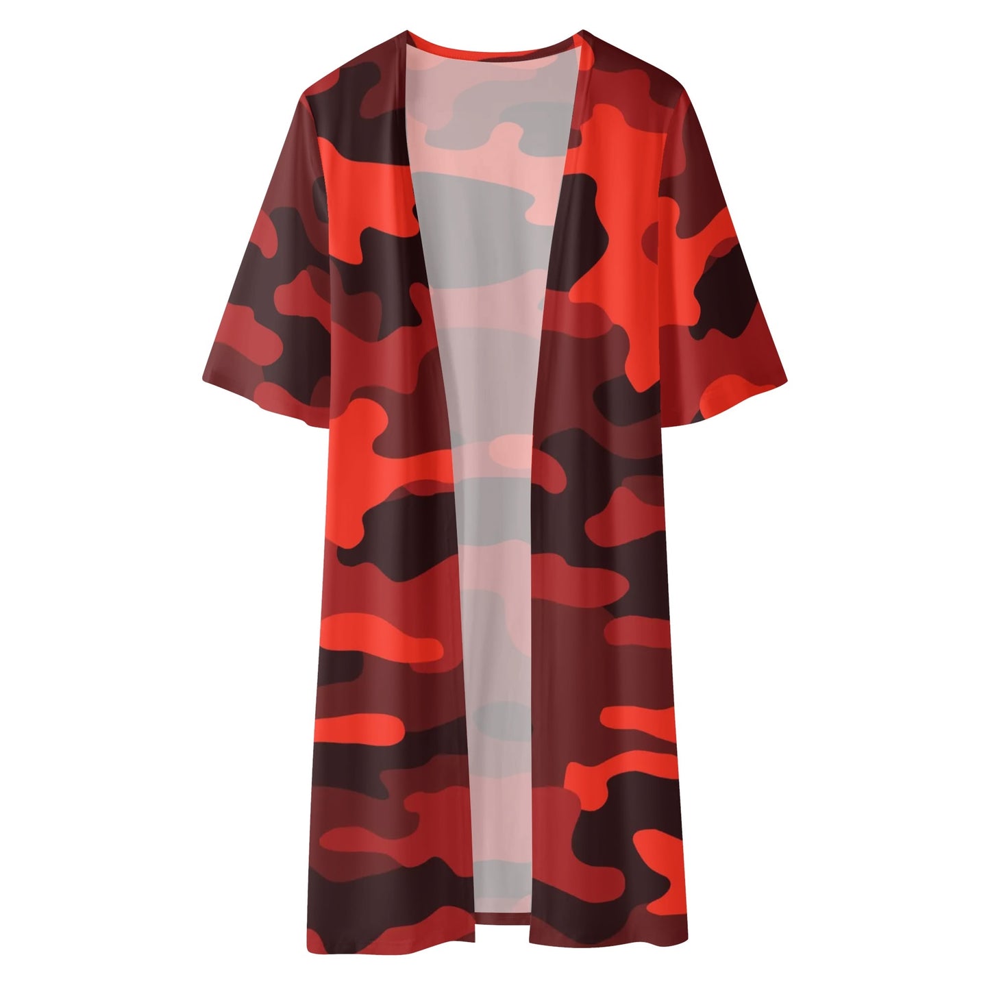 Camo Kimono | Scarlet Red & Black Camouflage Half Sleeve