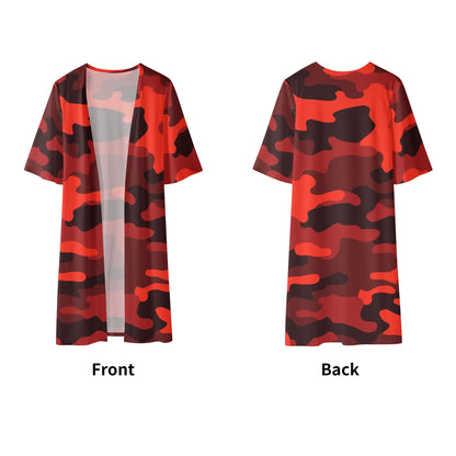 Camo Kimono | Scarlet Red & Black Camouflage Half Sleeve