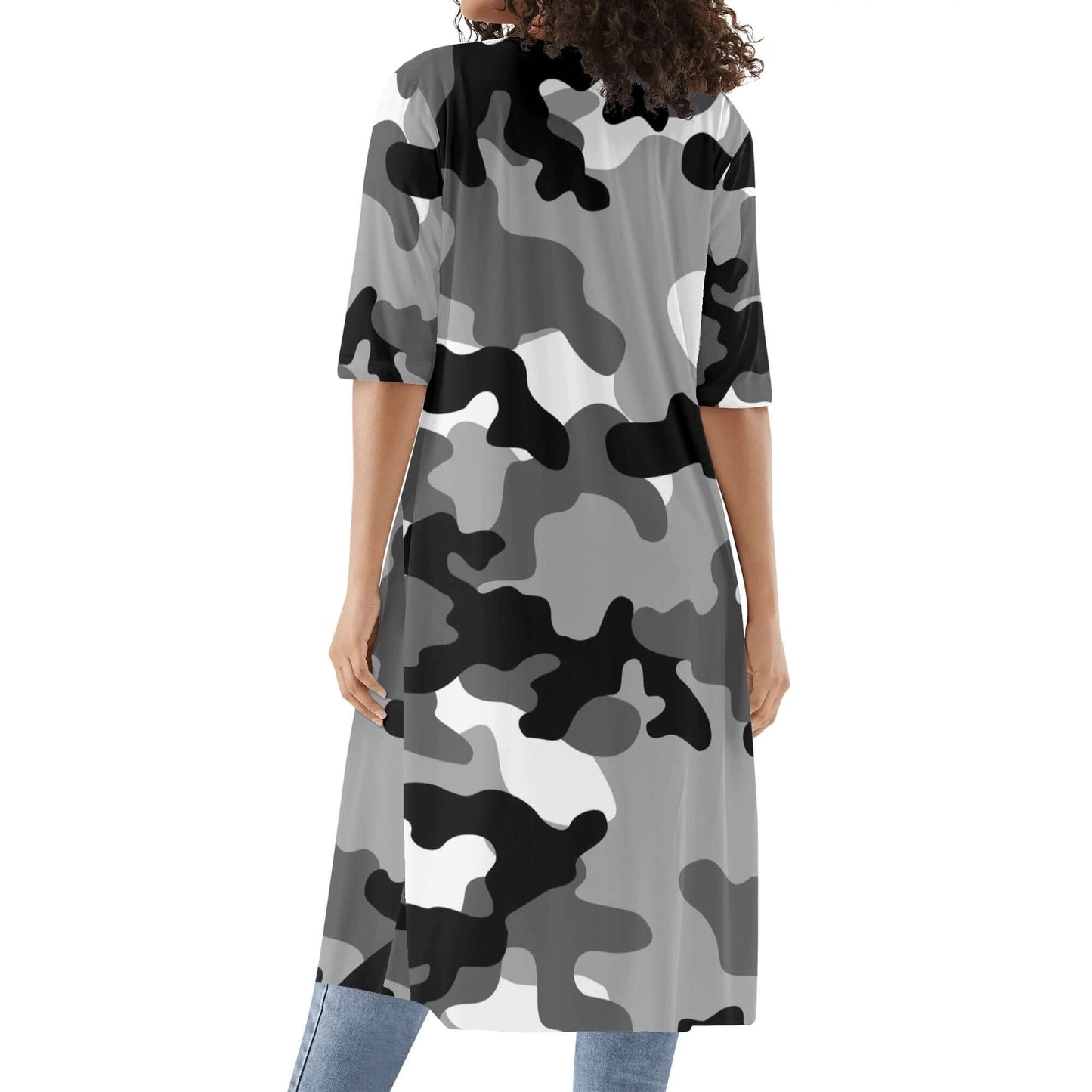 Camo Kimono | Black, White & Gray Camouflage Half Sleeve