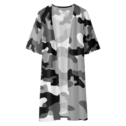 Camo Kimono | Black, White & Gray Camouflage Half Sleeve