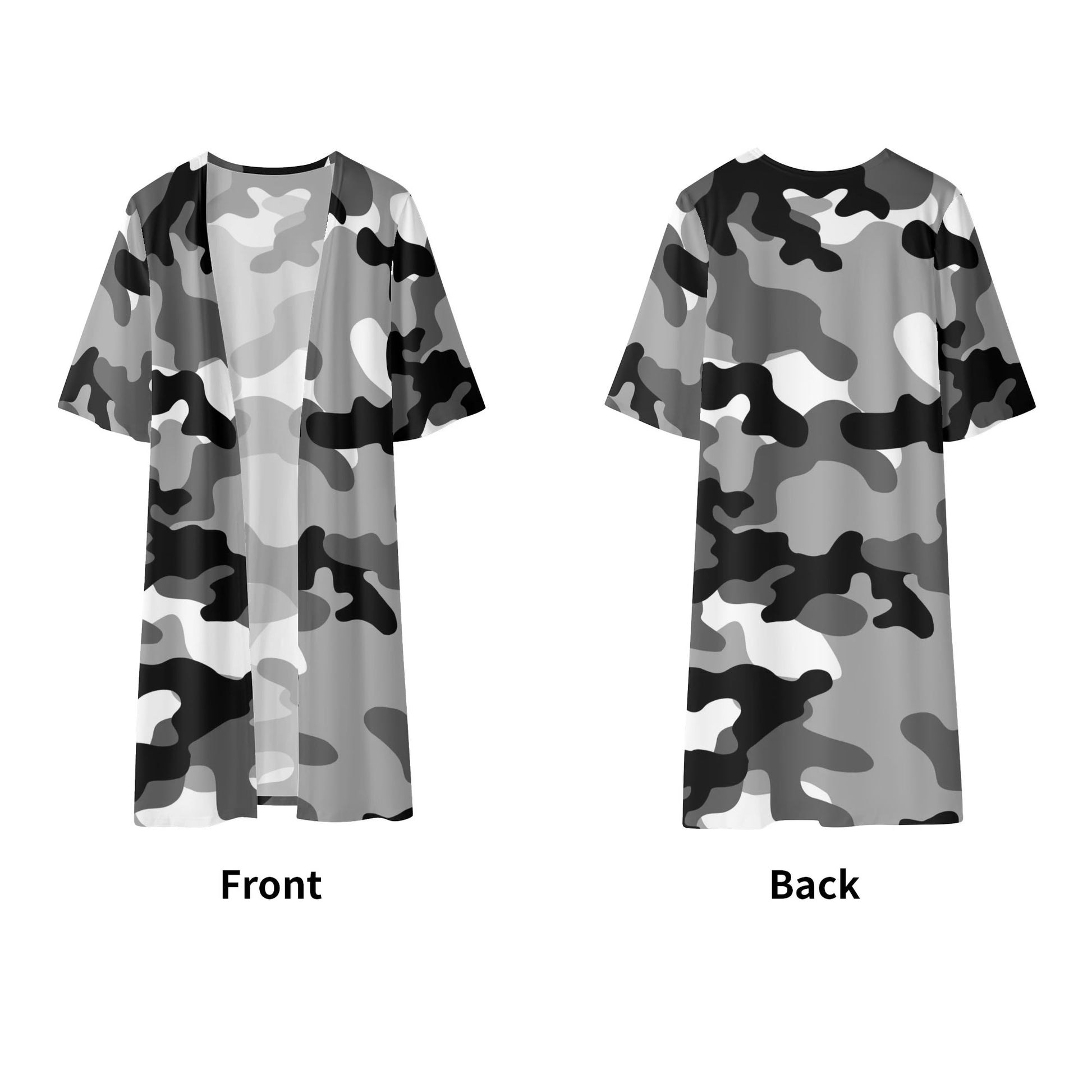 Camo Kimono | Black, White & Gray Camouflage Half Sleeve