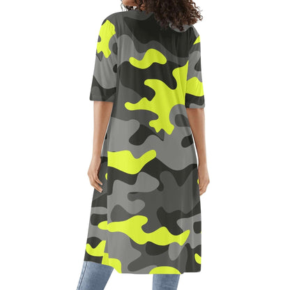 Camo Kimono | Black, Gray & Yellow Camouflage Half Sleeve