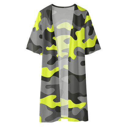 Camo Kimono | Black, Gray & Yellow Camouflage Half Sleeve