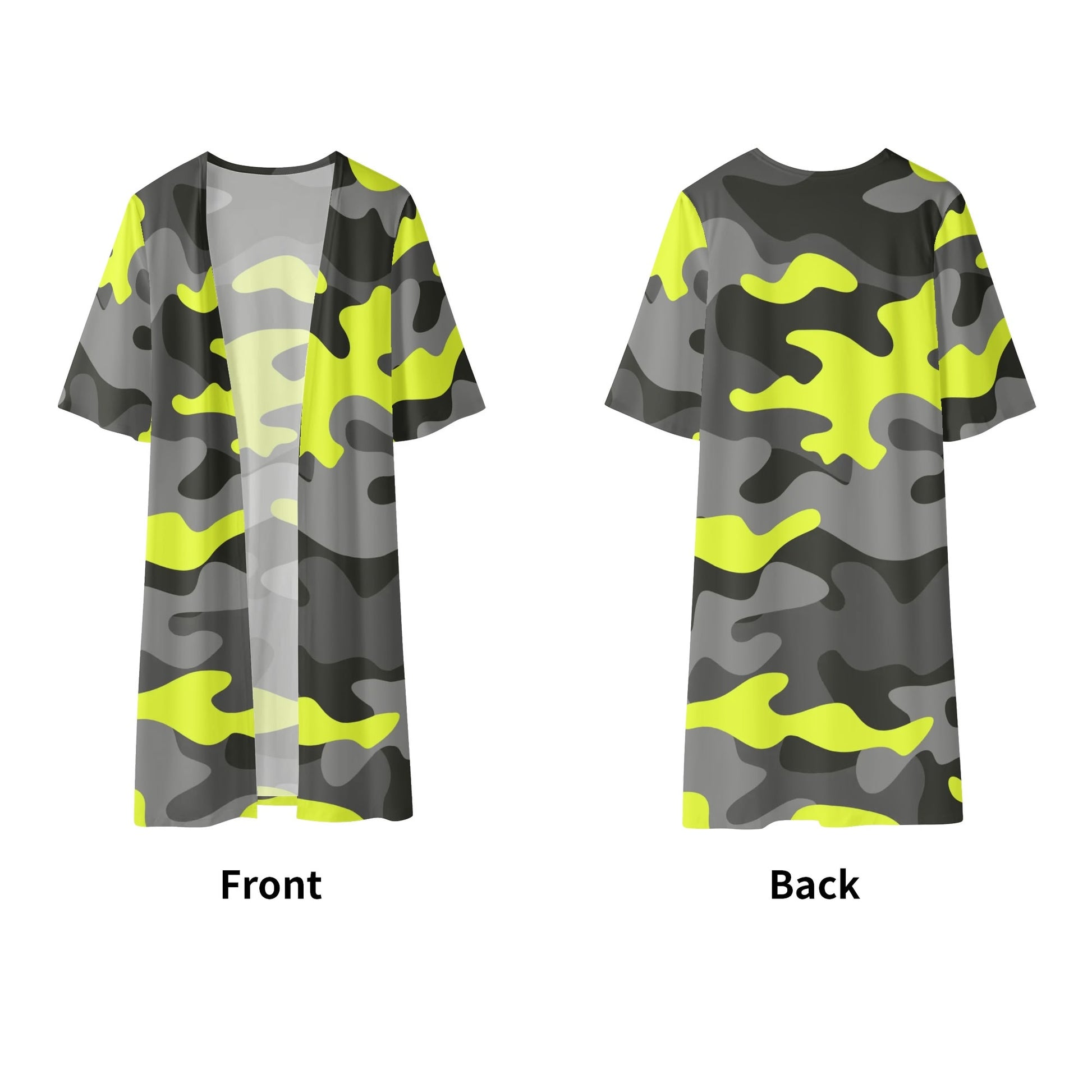 Camo Kimono | Black, Gray & Yellow Camouflage Half Sleeve