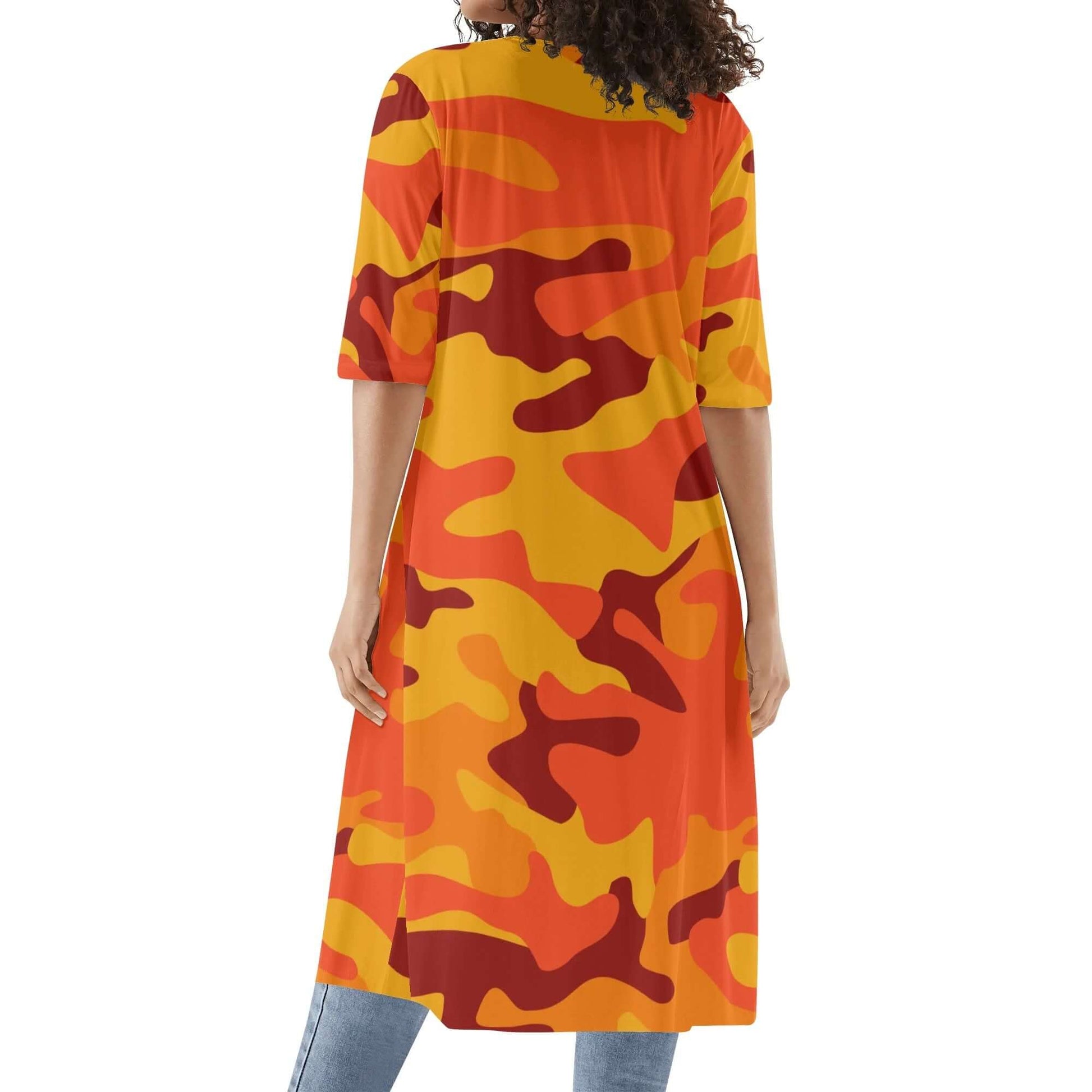 Camo Kimono | Orange & Red Camouflage Half Sleeve