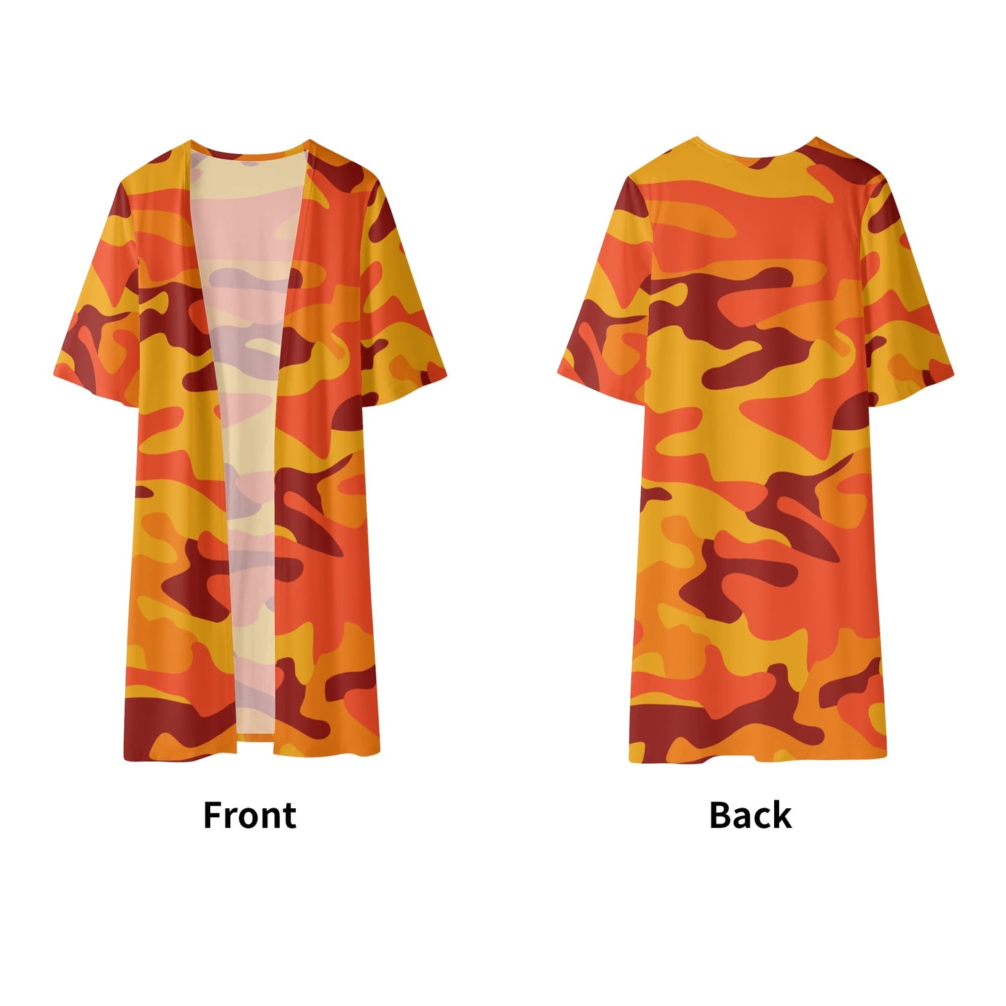 Camo Kimono | Orange & Red Camouflage Half Sleeve