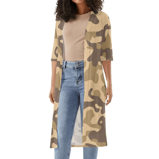 Camo Kimono | Khaki Camouflage Half Sleeve