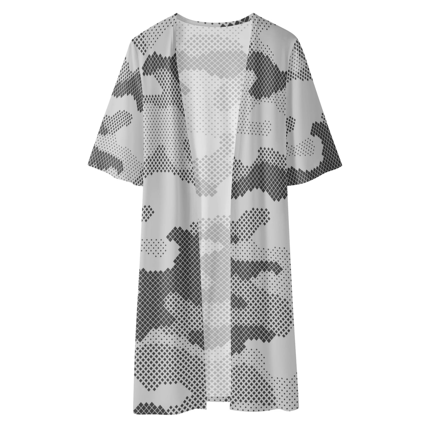 Camo Kimono | Black & White Dotted Camouflage Half Sleeve