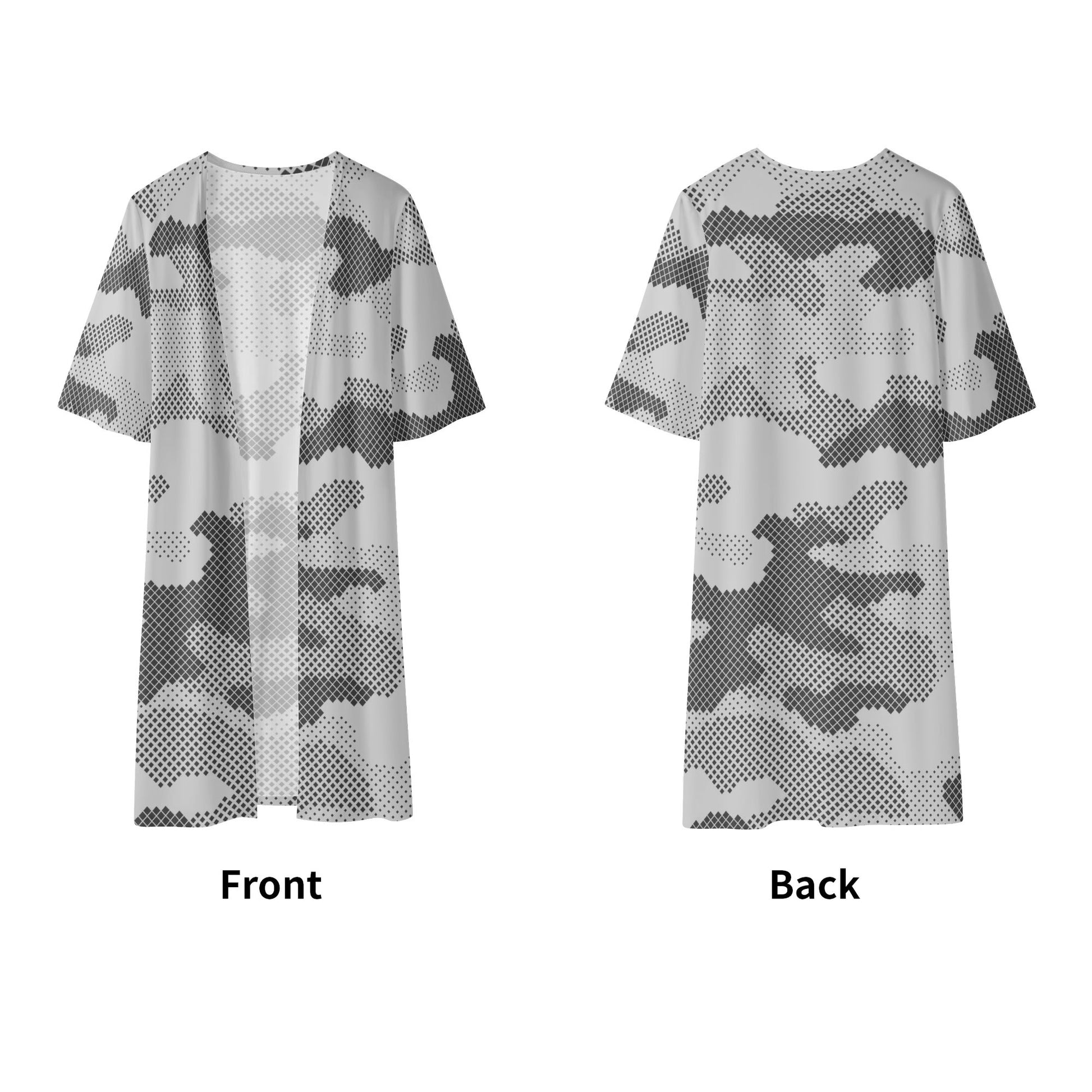 Camo Kimono | Black & White Dotted Camouflage Half Sleeve