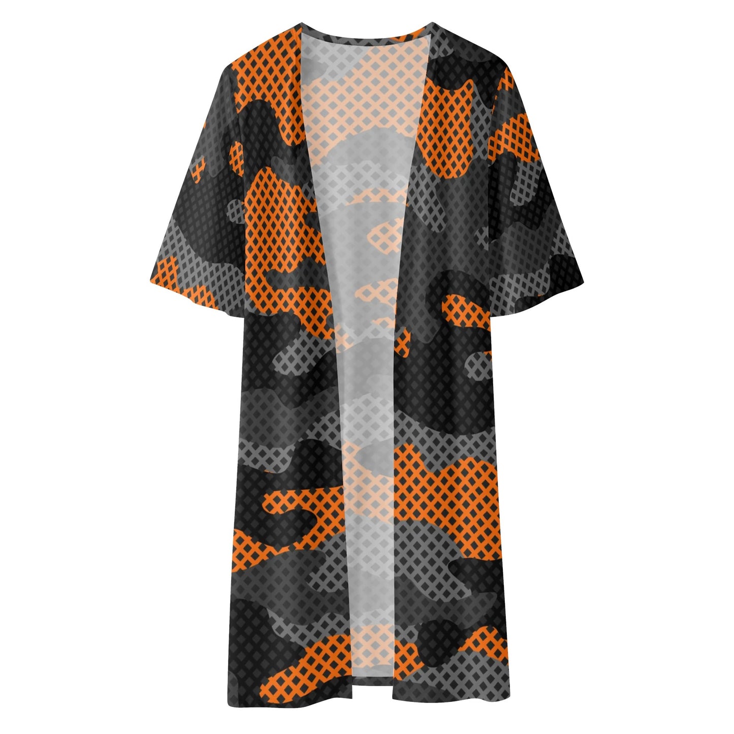 Camo Kimono | Black & Orange Pixel Camouflage Half Sleeve