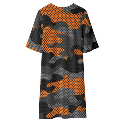 Camo Kimono | Black & Orange Pixel Camouflage Half Sleeve