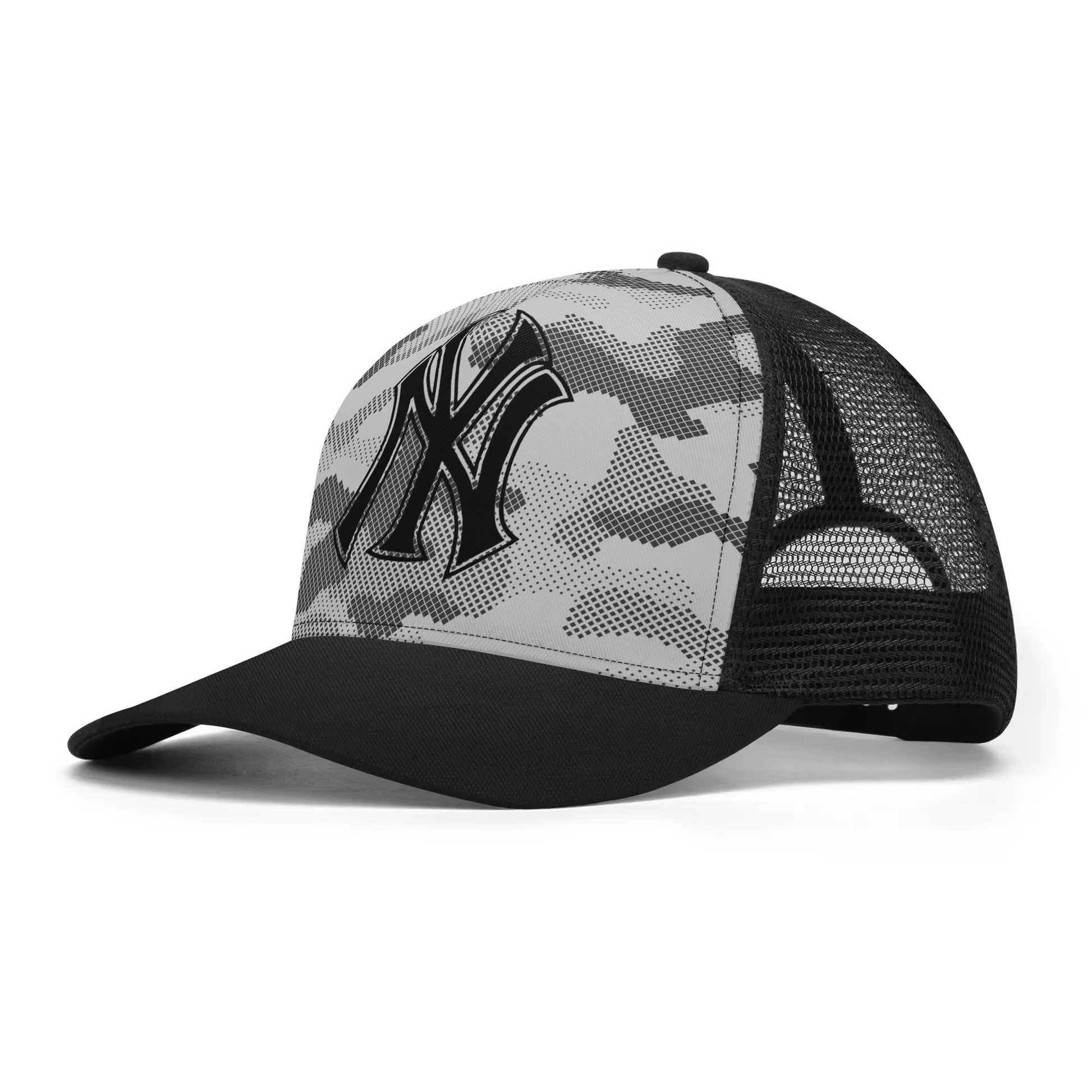 NY Camo Hat | Black & White Digital Mesh Trucker Cap