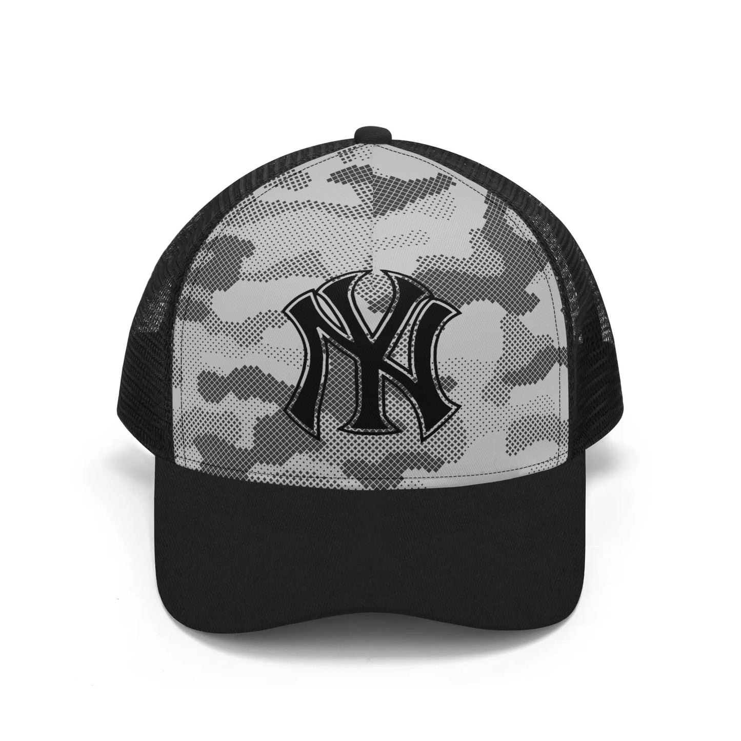 NY Camo Hat | Black & White Digital Mesh Trucker Cap