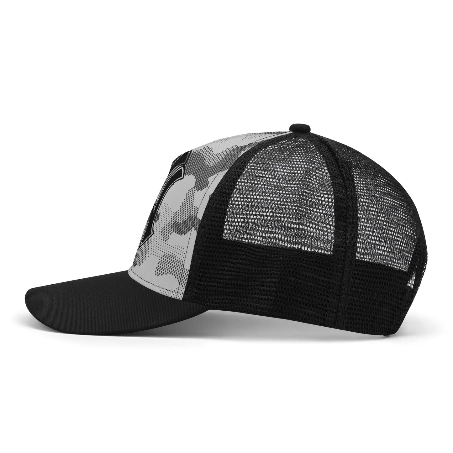 NY Camo Hat | Black & White Digital Mesh Trucker Cap