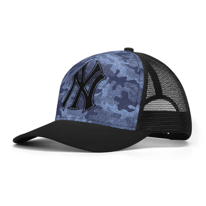 NY Camo Hat | Denim Blue Mesh Trucker Cap