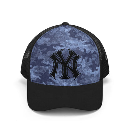 NY Camo Hat | Denim Blue Mesh Trucker Cap