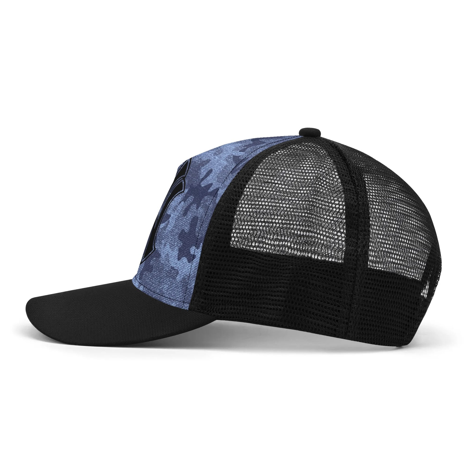 NY Camo Hat | Denim Blue Mesh Trucker Cap