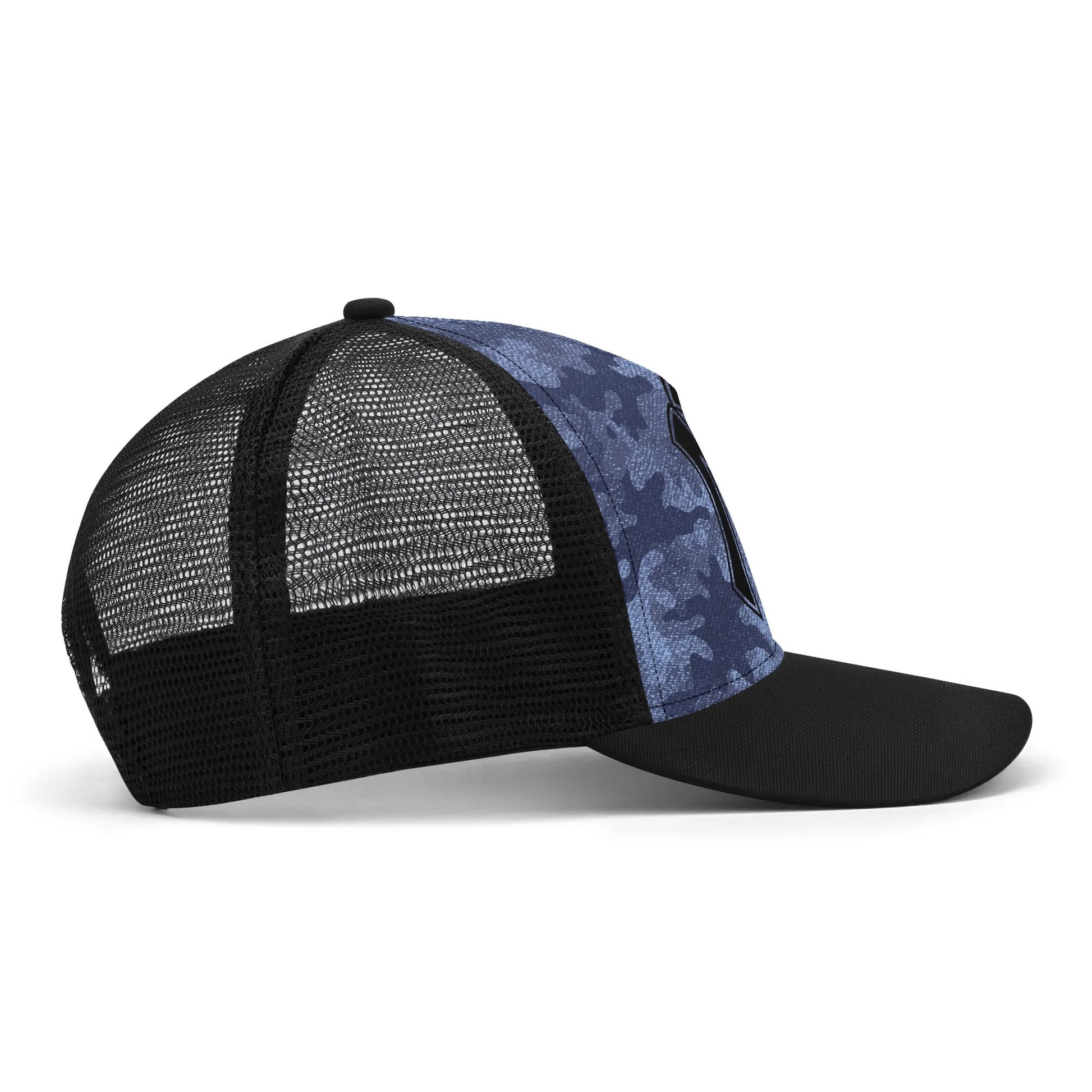 NY Camo Hat | Denim Blue Mesh Trucker Cap