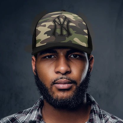 NY Camo Hat | Green Camouflage Mesh Trucker Cap