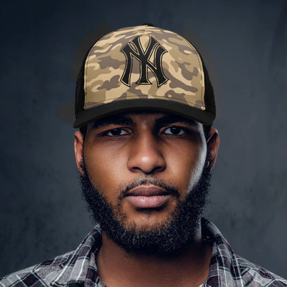 NY Camo Hat | Khaki Camouflage Mesh Trucker Cap