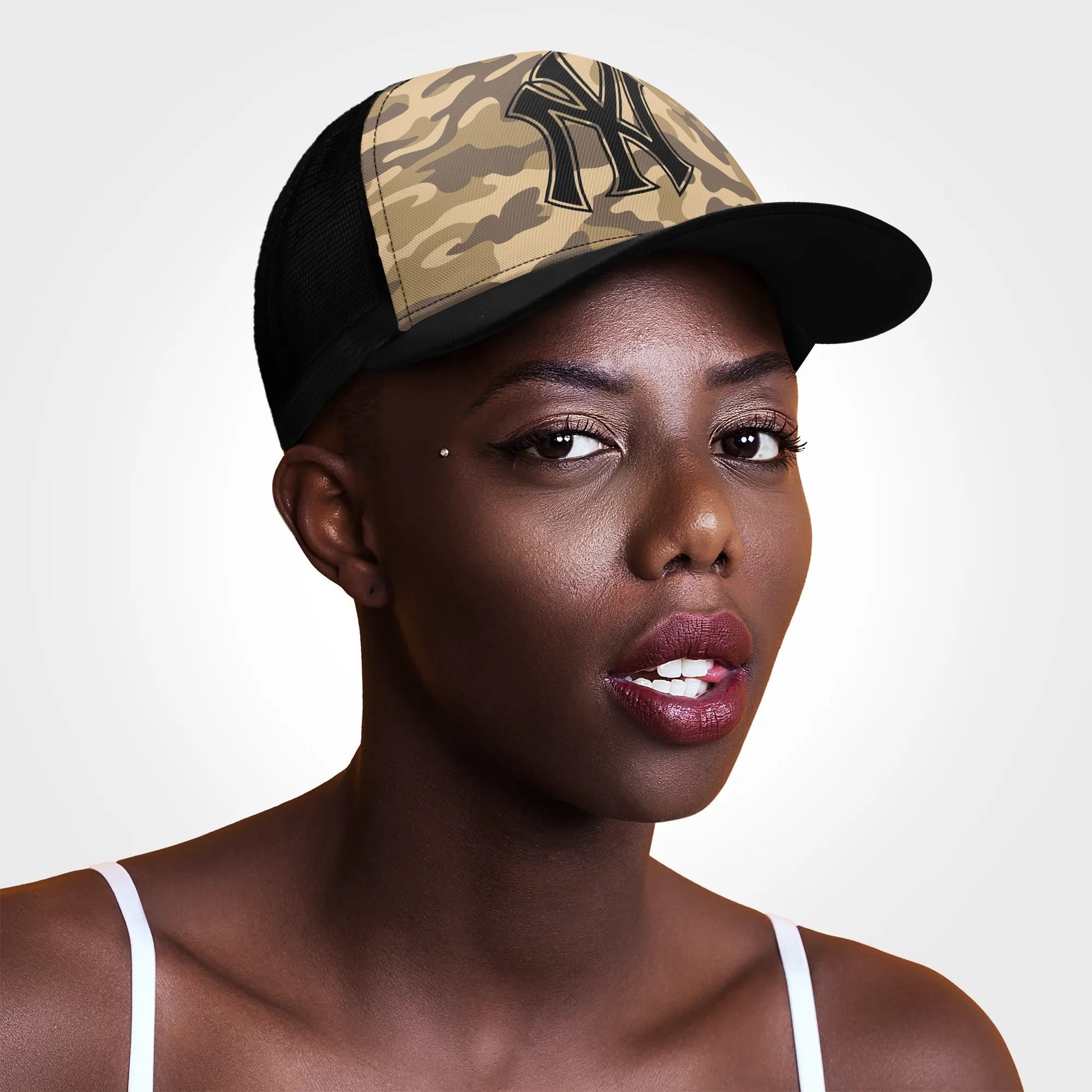 NY Camo Hat | Khaki Camouflage Mesh Trucker Cap