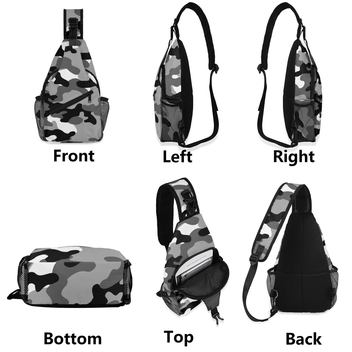 Camo Bag | Black, White & Gray Camouflage | Chest Crossbody