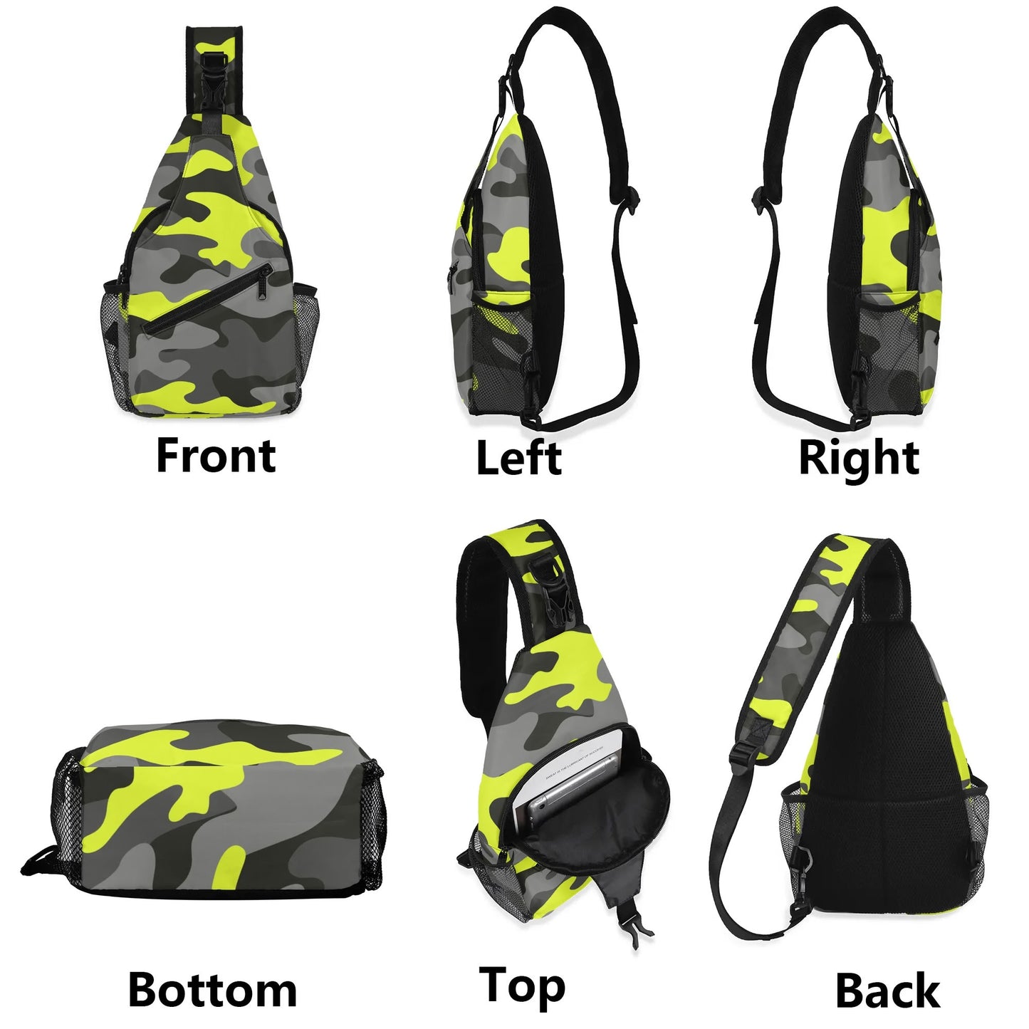 Camo Bag | Black, Gray & Yellow Camouflage | Chest Crossbody