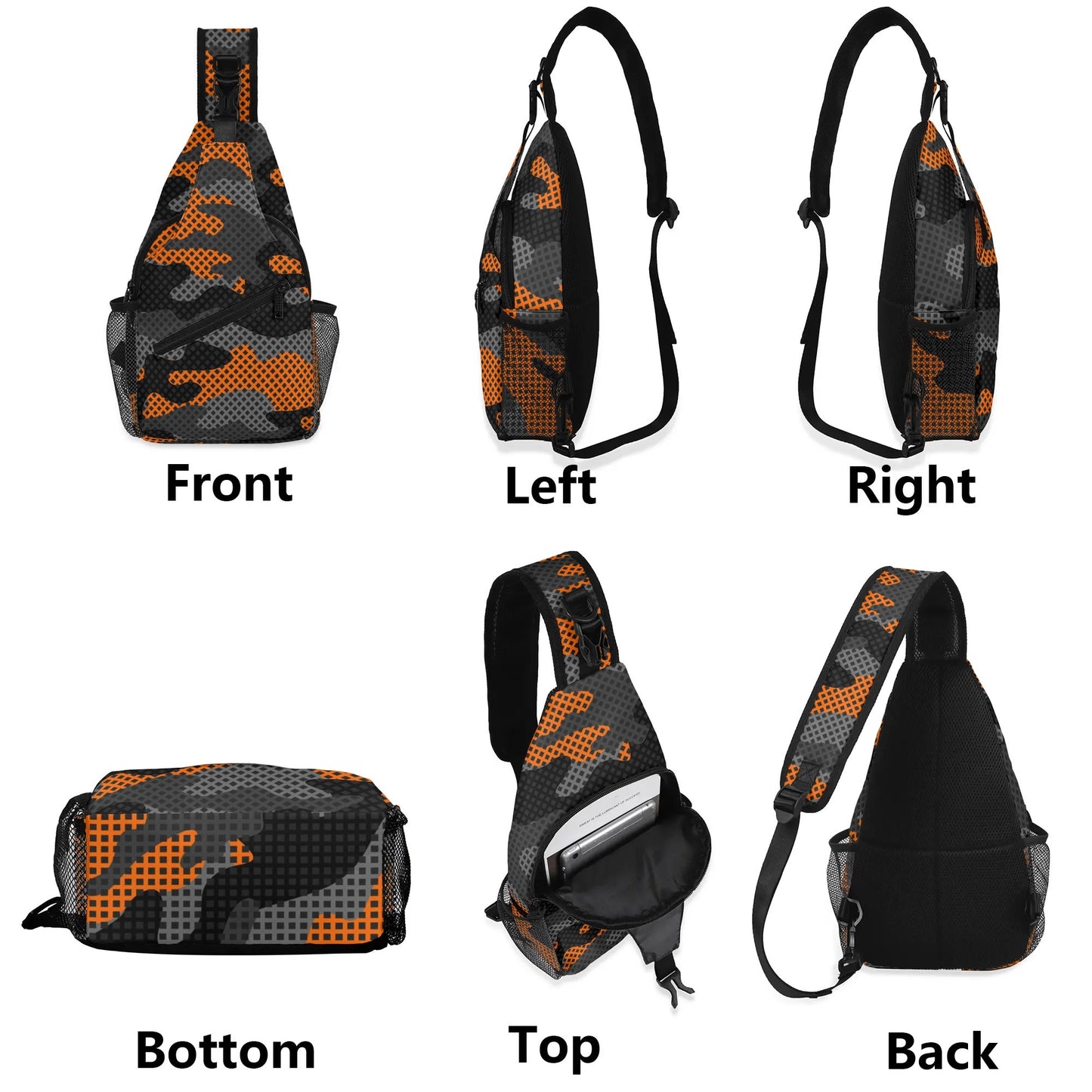 Camo Bag | Orange & Black Pixel Camouflage | Chest Crossbody