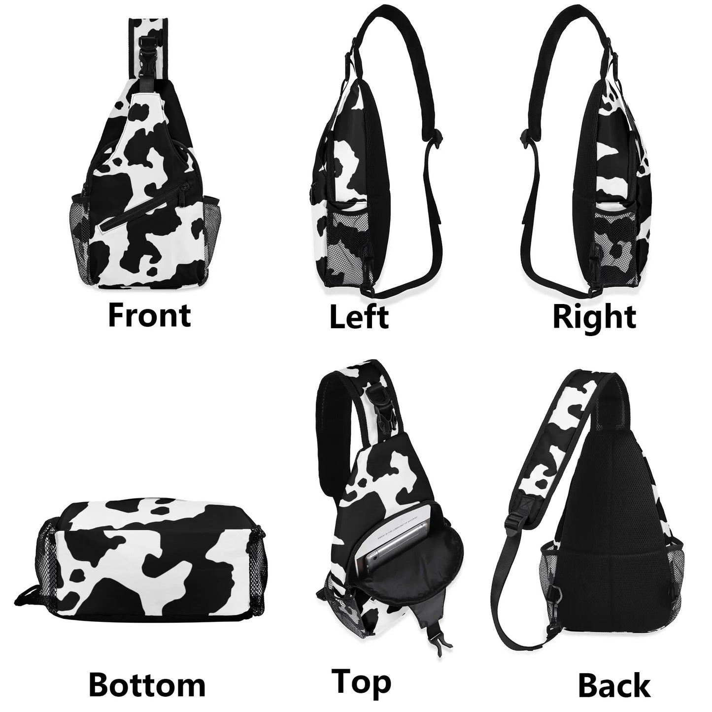 Camo Bag | Black & White Cow Camouflage | Chest Crossbody