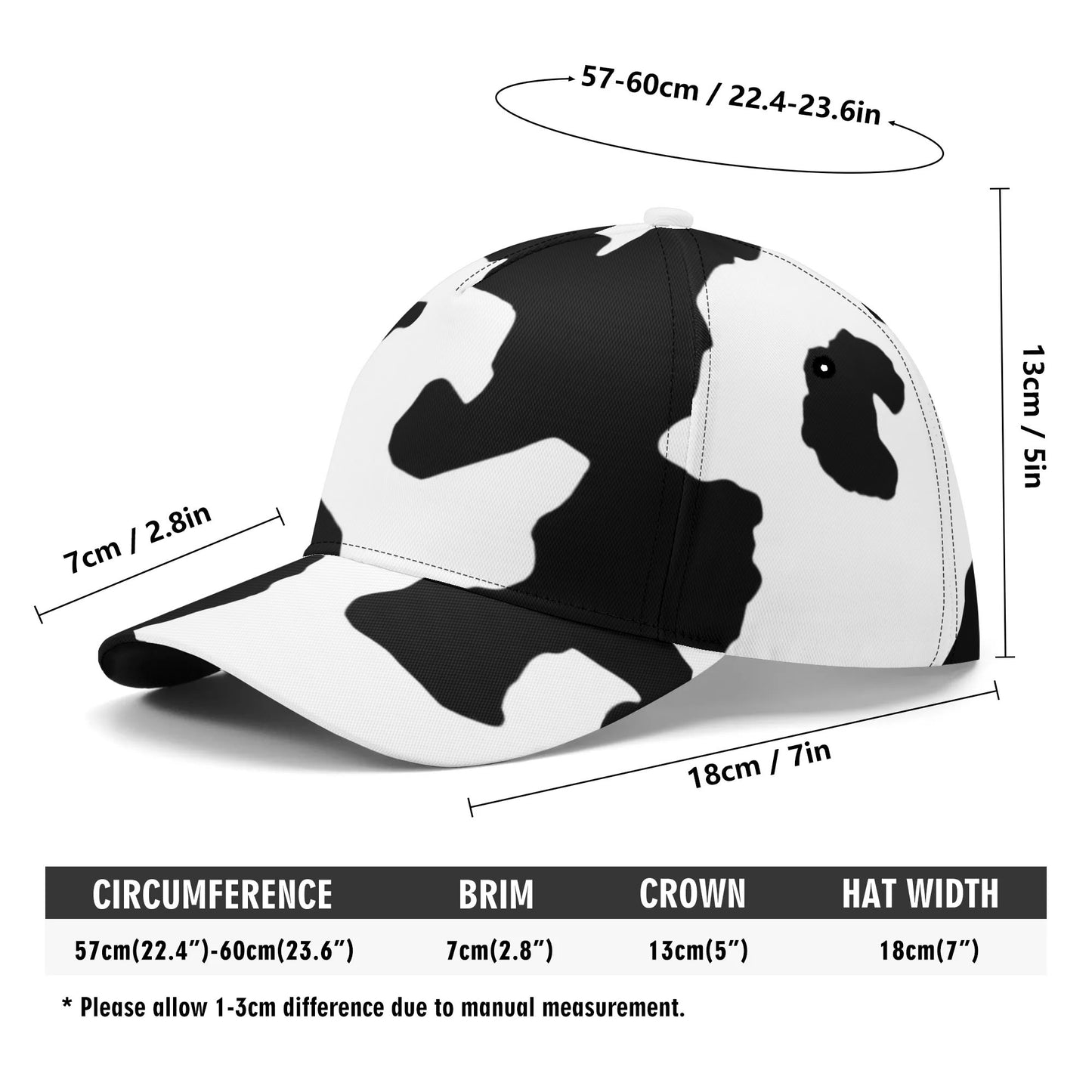 Camo Baseball Cap | Black & White Cow Camouflage