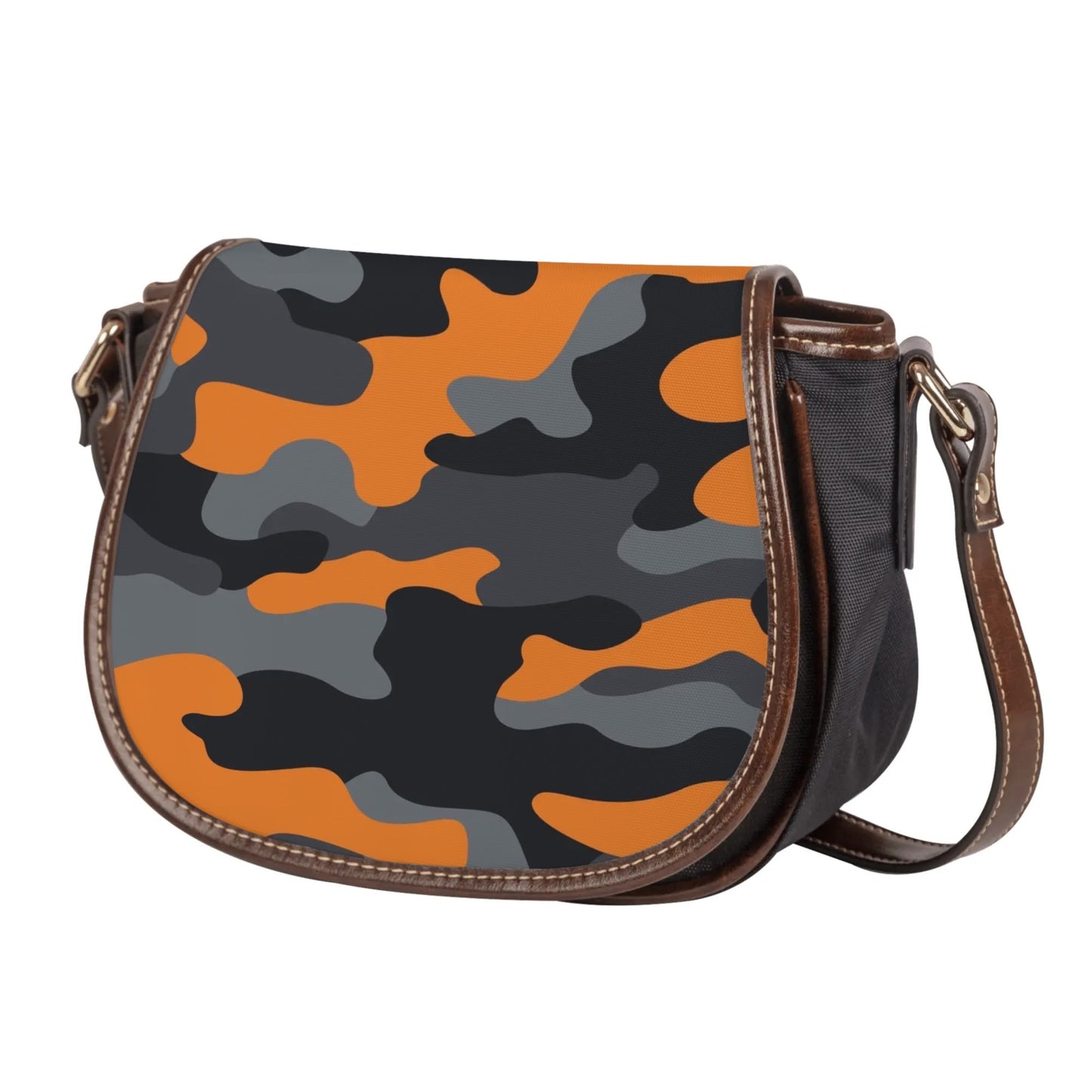 Saddle Bag | Orange, Black, and Gray Camouflage