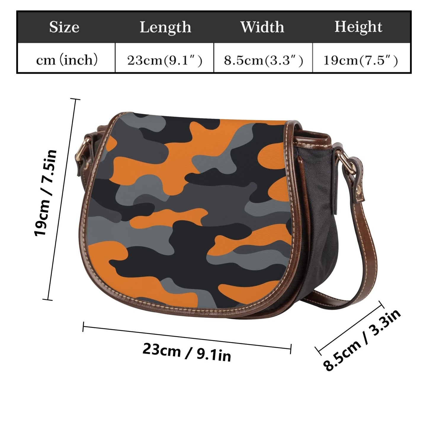 Saddle Bag | Orange, Black, and Gray Camouflage