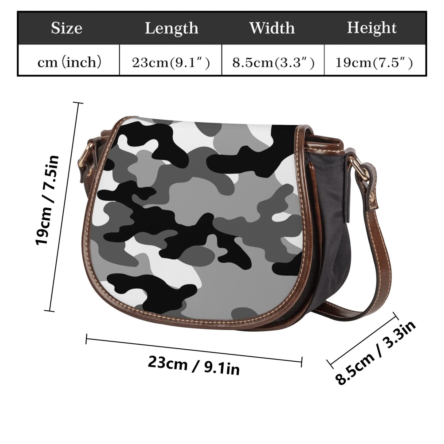 Saddle Bag | Gray, Black, and White Camouflage