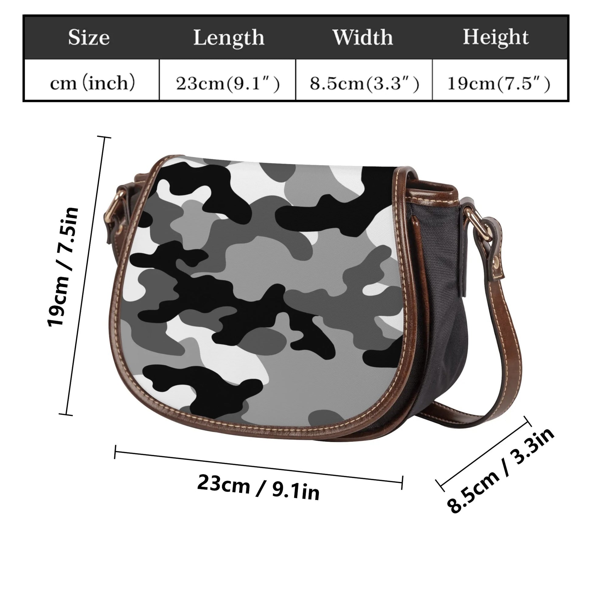 Saddle Bag | Gray, Black, and White Camouflage