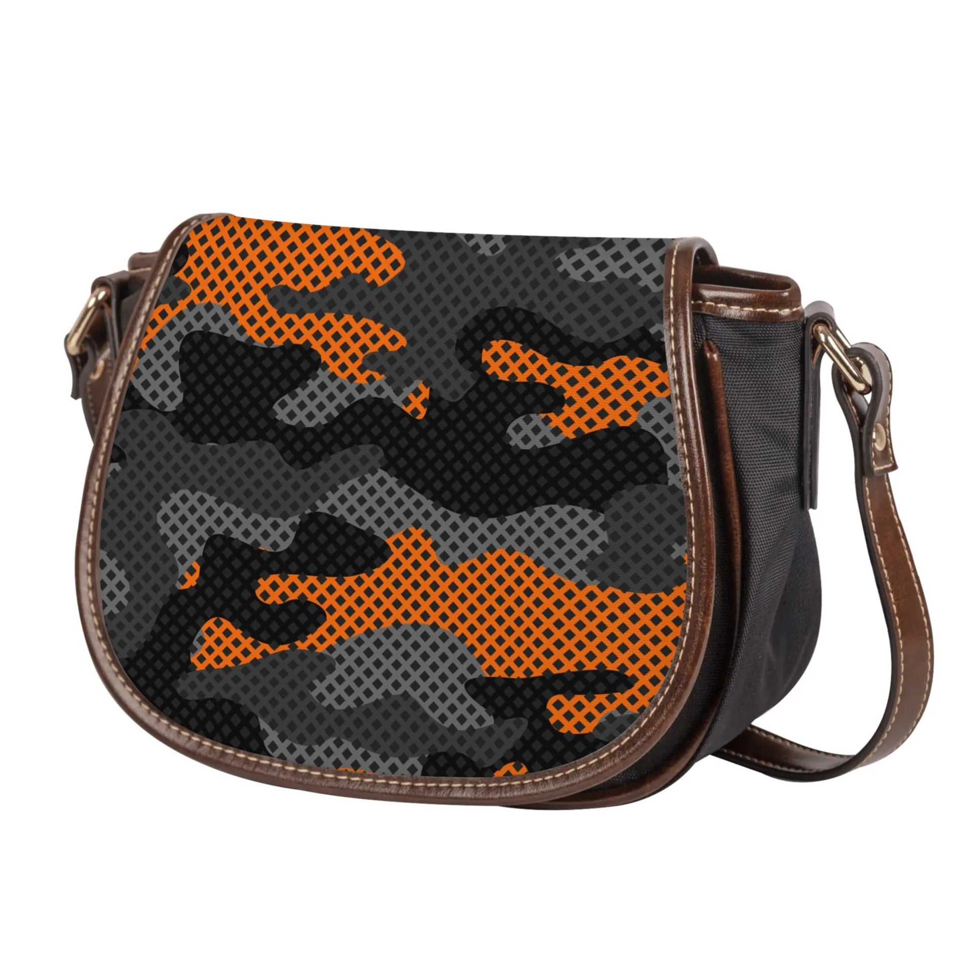 Saddle Bag | Orange & Black Pixel Camouflage