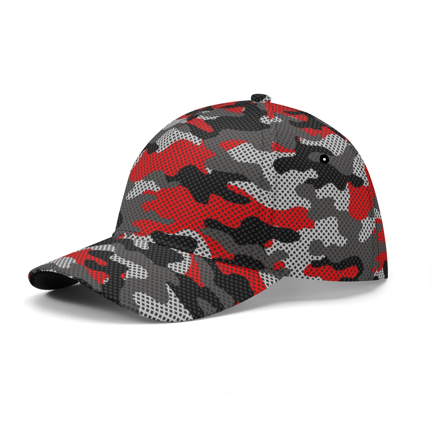 Red Camo Baseball Cap | Black and Gray Pixel Camouflage