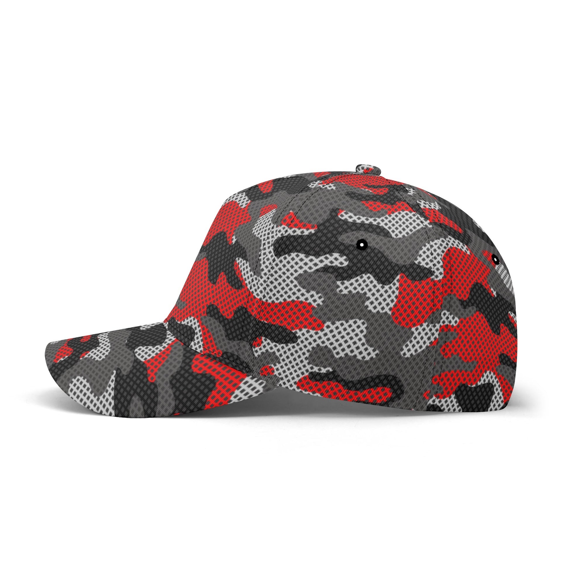 Red Camo Baseball Cap | Black and Gray Pixel Camouflage