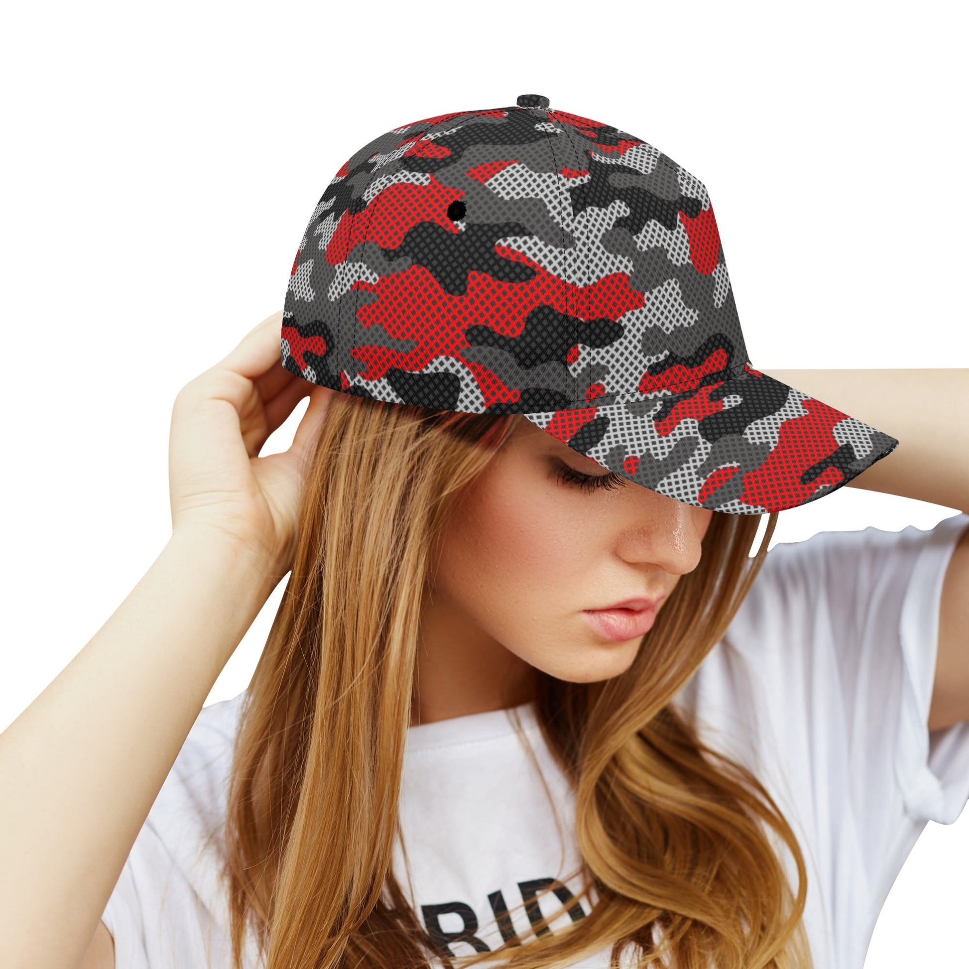 Red Camo Baseball Cap | Black and Gray Pixel Camouflage