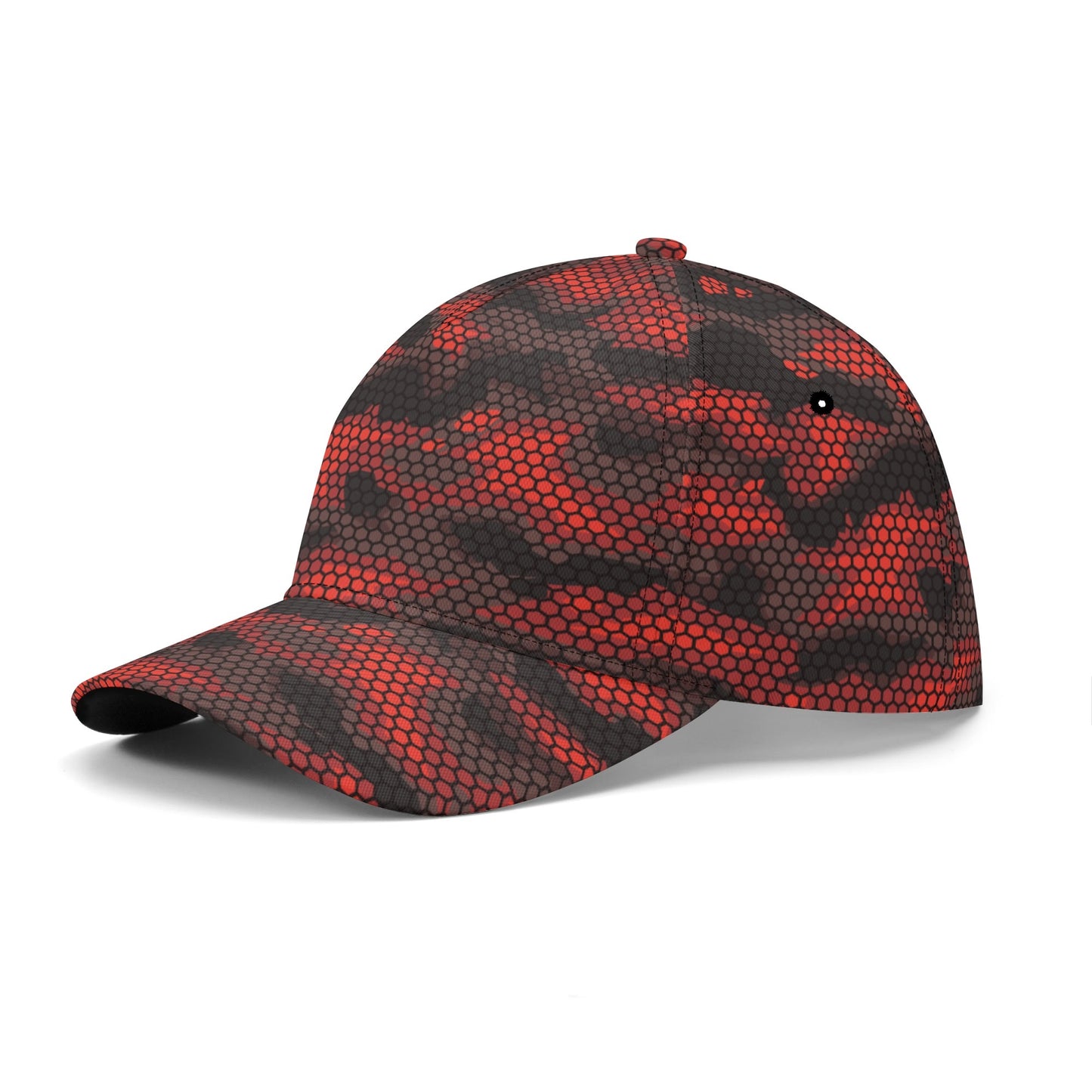 Red Camo Cap | Geometric Hive Camouflage Pattern